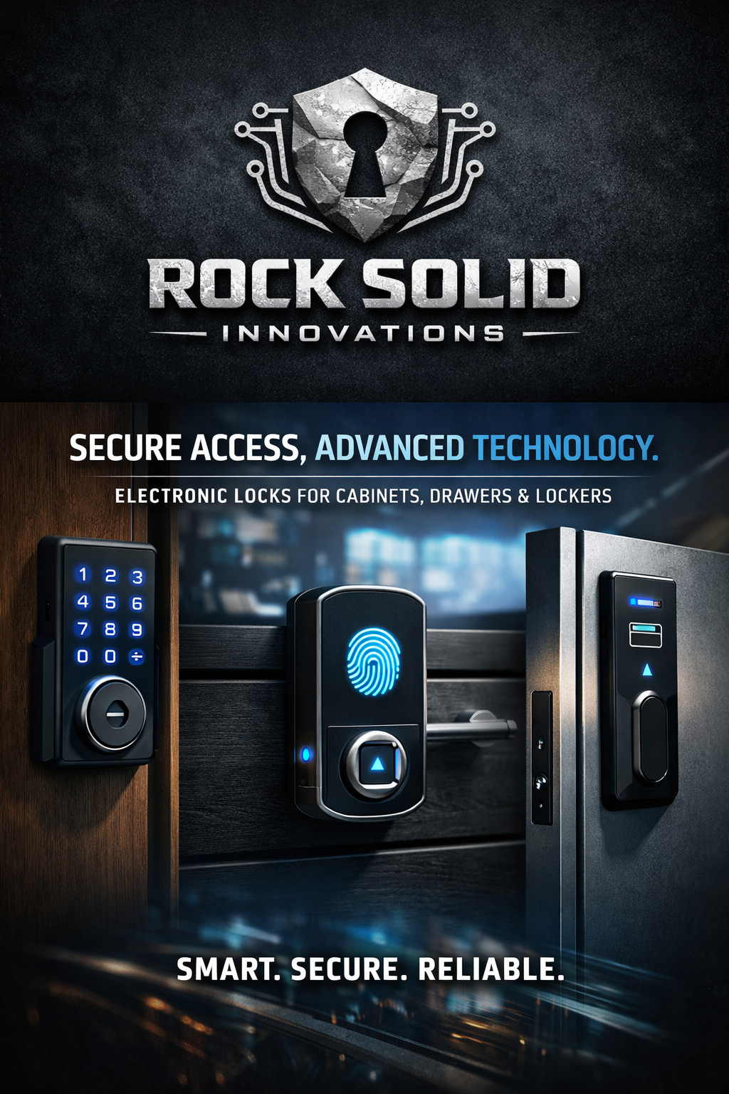 Rock Solid Innovations logo and product montage.